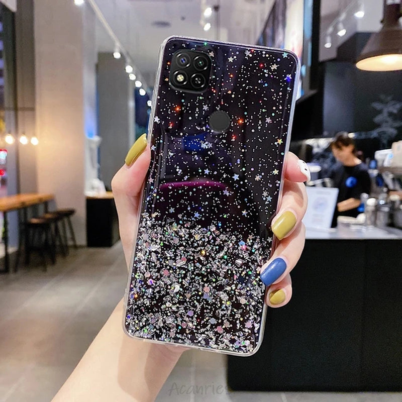 Bling Diamond Star Glitter Phone Case for on  Redmi 9C Nfc 9A 9AT K40 K30 K20 Pro Note 6 5 4 4X Pro 6A 5A Soft Back Cover