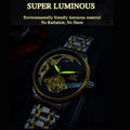 Luxury Stainless Steel Strap Moon Phase Tourbillon Automatic Mechanical Watch with Gold Skeleton Design and Luminous Hands