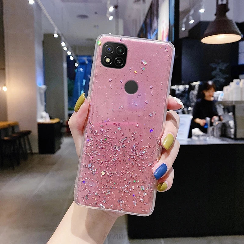 Bling Diamond Star Glitter Phone Case for on  Redmi 9C Nfc 9A 9AT K40 K30 K20 Pro Note 6 5 4 4X Pro 6A 5A Soft Back Cover