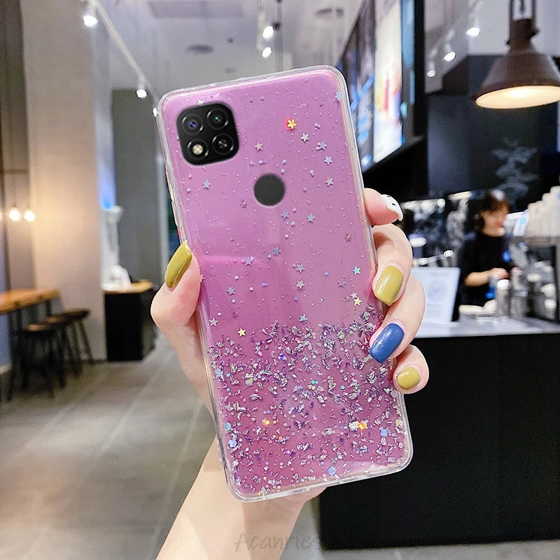 Bling Diamond Star Glitter Phone Case for on  Redmi 9C Nfc 9A 9AT K40 K30 K20 Pro Note 6 5 4 4X Pro 6A 5A Soft Back Cover