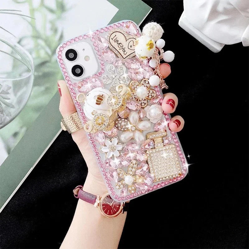 Capa Rhinestone Love Case for Iphone 15 plus 14 13 Pro 12 Mini 11 Pro MAX XSMAX XR 7 8 plus Phone Case Diamond Cover Coque