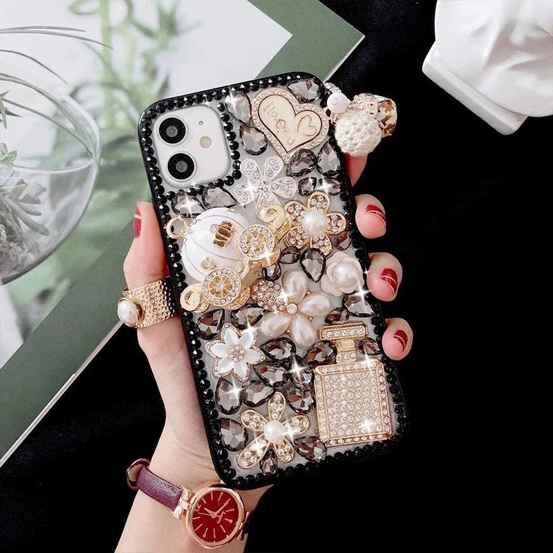 Capa Rhinestone Love Case for Iphone 15 plus 14 13 Pro 12 Mini 11 Pro MAX XSMAX XR 7 8 plus Phone Case Diamond Cover Coque