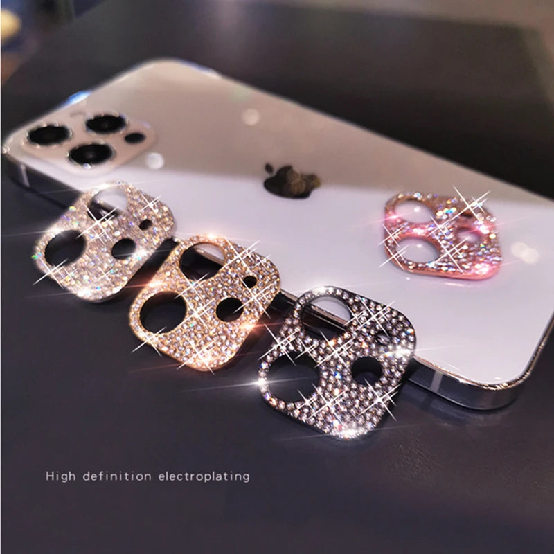 Glitter Diamond Camera Lens Protection Film for Iphone 15 Pro Max 13 12 Mini 11 14 Pro Max 15Plus Shiny Rhinestone Len Protector