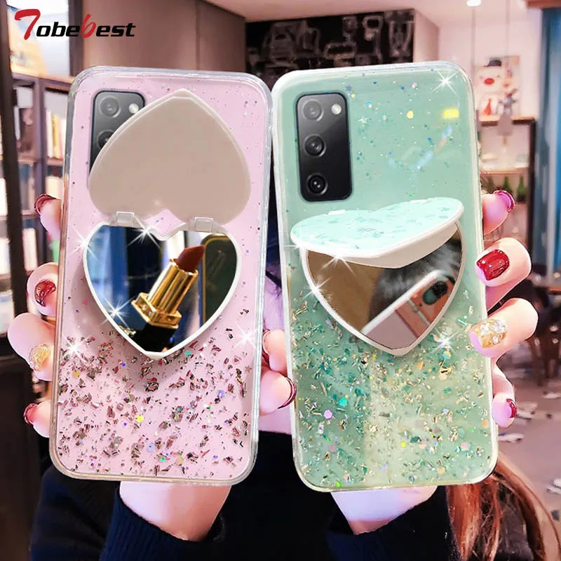 Heart Mirror Sequins Glitter Phone Case for  Galaxy S20 FE Ultra S10 Lite S10E S9 S8 plus S7 Edge Soft Silicone Cover