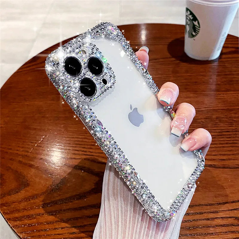 Luxury Glitter Bling Diamond Crystal Transparent Clear Soft Case for Iphone 15 14 13 12 11 Pro Max X XS XR 7 plus Mini SE3 Cover