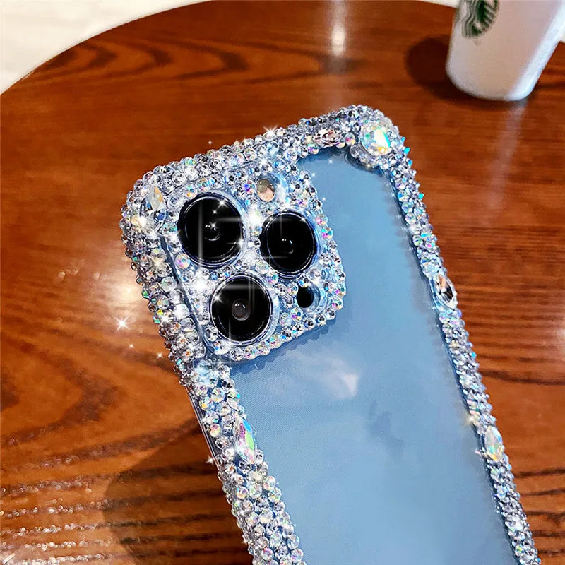 Luxury Glitter Bling Diamond Crystal Transparent Clear Soft Case for Iphone 15 14 13 12 11 Pro Max X XS XR 7 plus Mini SE3 Cover