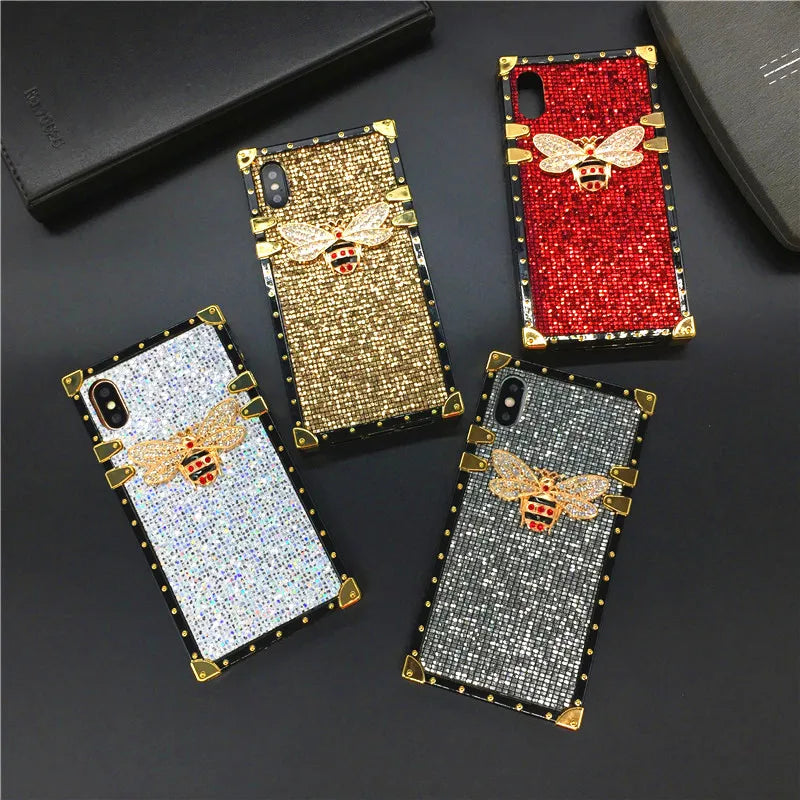 Luxury Glitter Square Phone Cover Diamond Bee Case for  Galaxy S22 Ultra S21 Ultra S23 plus S20 FE S10 S9 Note 20 10 9