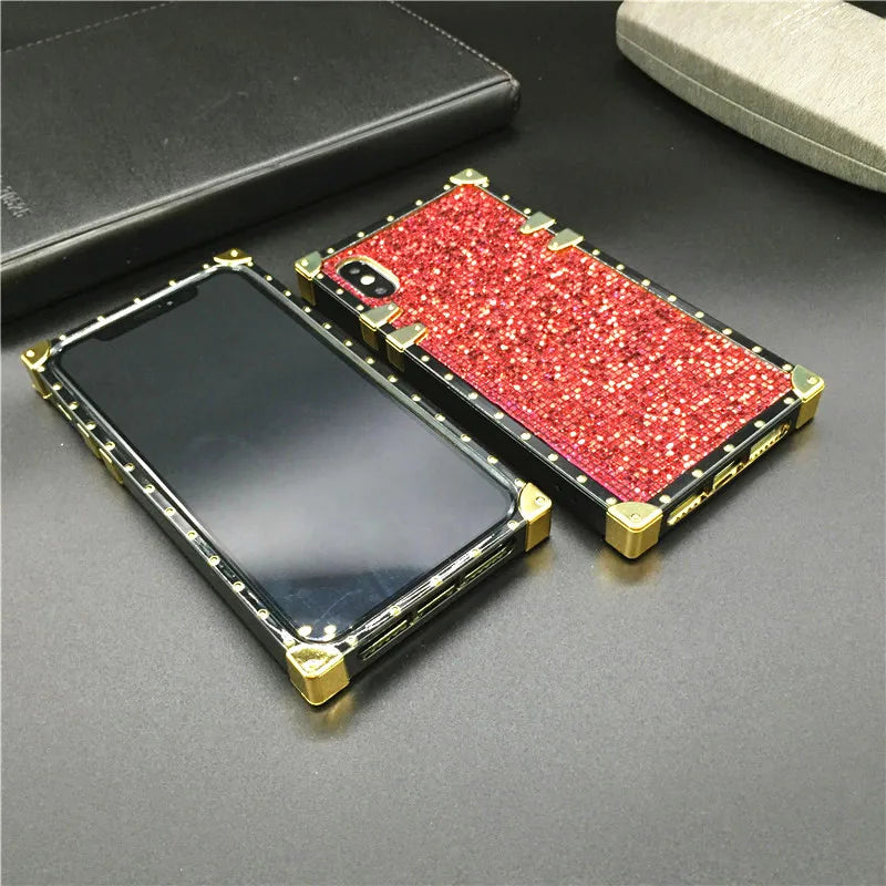 Luxury Glitter Square Phone Cover Diamond Bee Case for  Galaxy S22 Ultra S21 Ultra S23 plus S20 FE S10 S9 Note 20 10 9