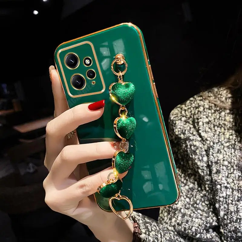 Note12 Love Heart Bracelet Plating Case on for  Redmi Note 12 10 11 8 9 Pro 12Pro 4G 5G 11S 10S 12S Luxury Chain Cover 12C