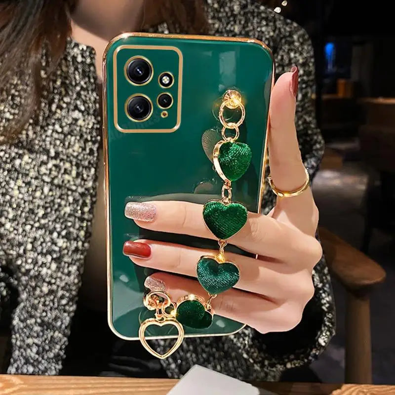 Note12 Love Heart Bracelet Plating Case on for  Redmi Note 12 10 11 8 9 Pro 12Pro 4G 5G 11S 10S 12S Luxury Chain Cover 12C