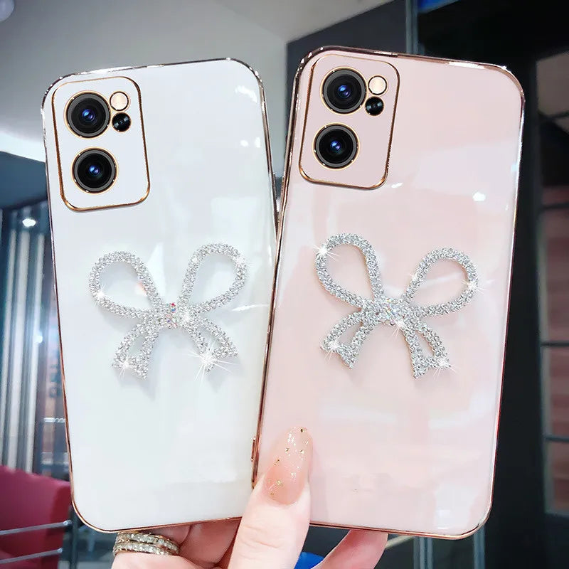 POCO X3 NFC Diamond Bow Phone Case on for  Redmi Note 8 Pro 7 8 8A Note 5 Poco M3 M4 X4 F3 GT Plating Soft TPU Cover