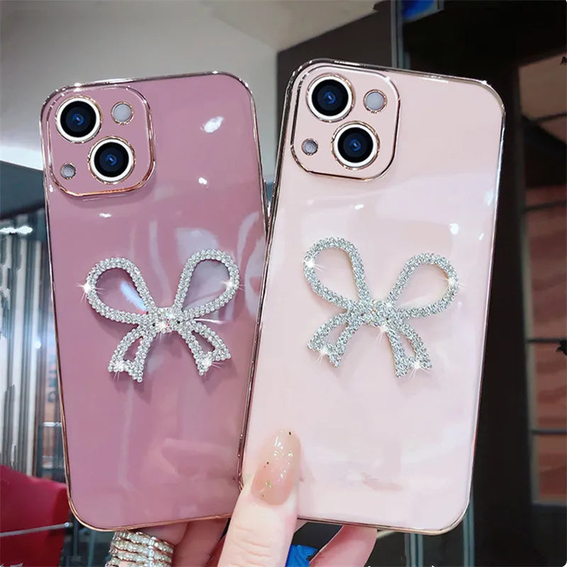 POCO X3 NFC Diamond Bow Phone Case on for  Redmi Note 8 Pro 7 8 8A Note 5 Poco M3 M4 X4 F3 GT Plating Soft TPU Cover