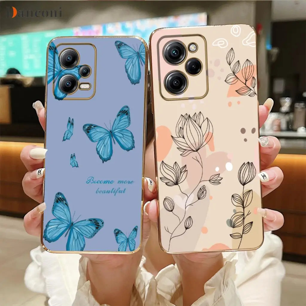 X3 Pro Abstract Plant Square Plating Silicone Phone Case for Xiaomi Mi  X3 Nfc Pro X5 M4 Pro 4G 5G M3 F3 C40 M5 Cover