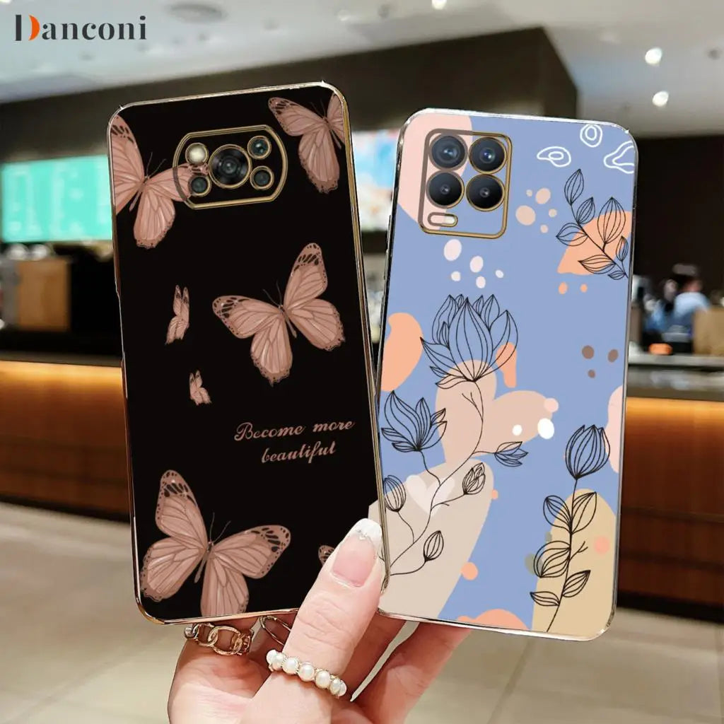 X3 Pro Abstract Plant Square Plating Silicone Phone Case for Xiaomi Mi  X3 Nfc Pro X5 M4 Pro 4G 5G M3 F3 C40 M5 Cover