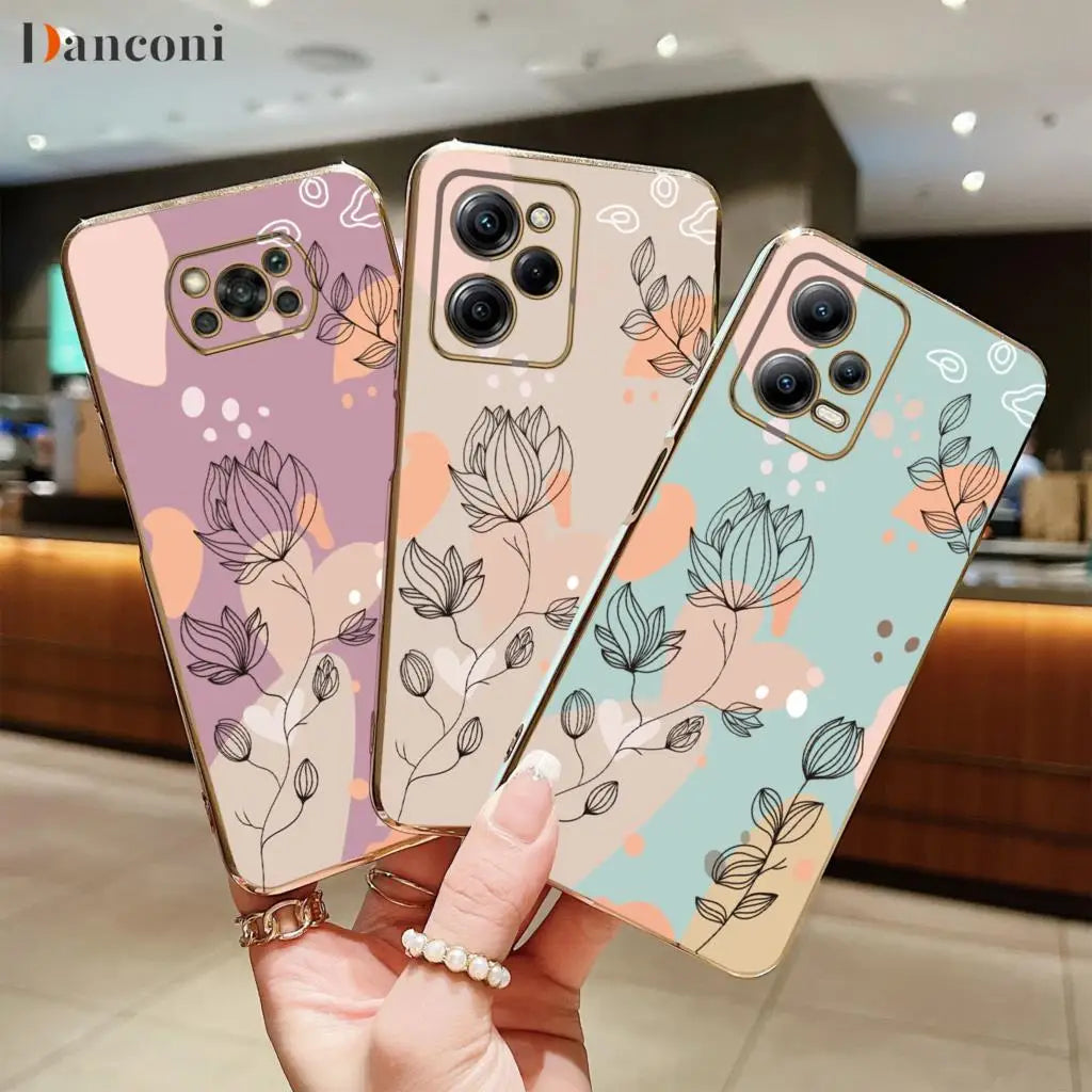 X3 Pro Abstract Plant Square Plating Silicone Phone Case for Xiaomi Mi  X3 Nfc Pro X5 M4 Pro 4G 5G M3 F3 C40 M5 Cover