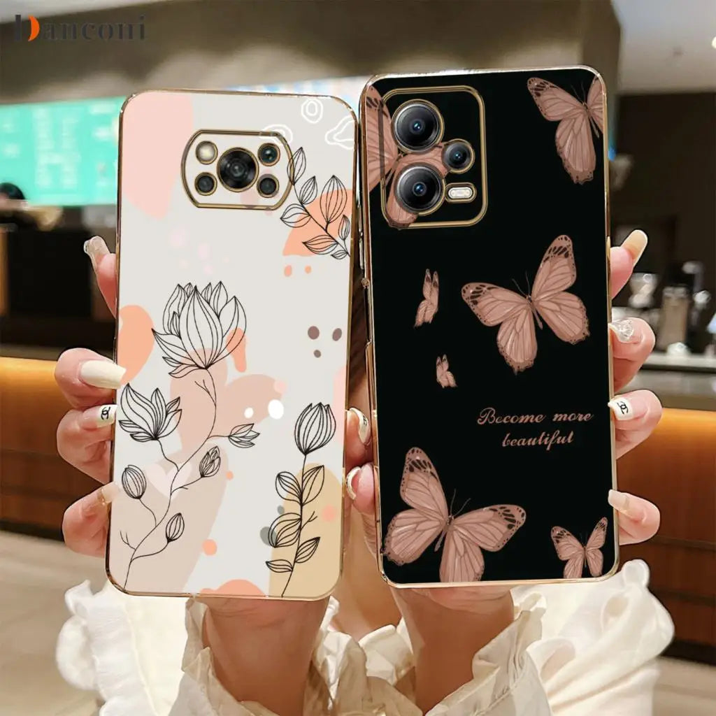 X3 Pro Abstract Plant Square Plating Silicone Phone Case for Xiaomi Mi  X3 Nfc Pro X5 M4 Pro 4G 5G M3 F3 C40 M5 Cover