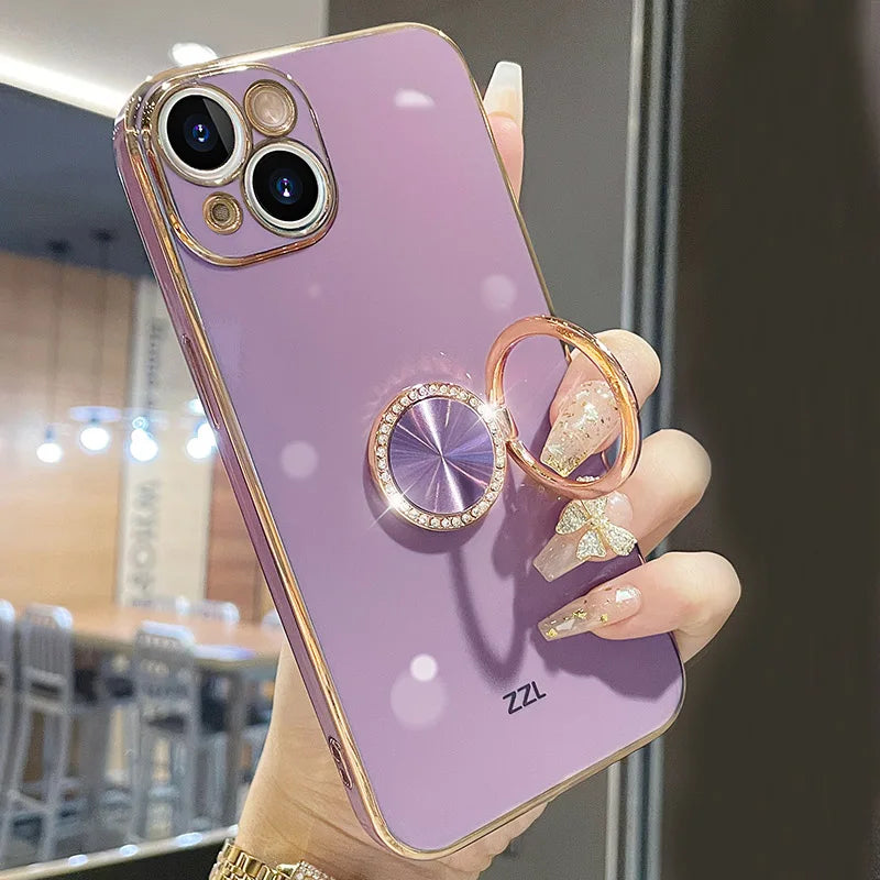 Redmi Note 11 Pro Luxury Diamonds Ring Holder Stand Silicone Cover for Xiomi Redmi Note 12 11 11S 10 Pro Note9 9 9S Phone Case