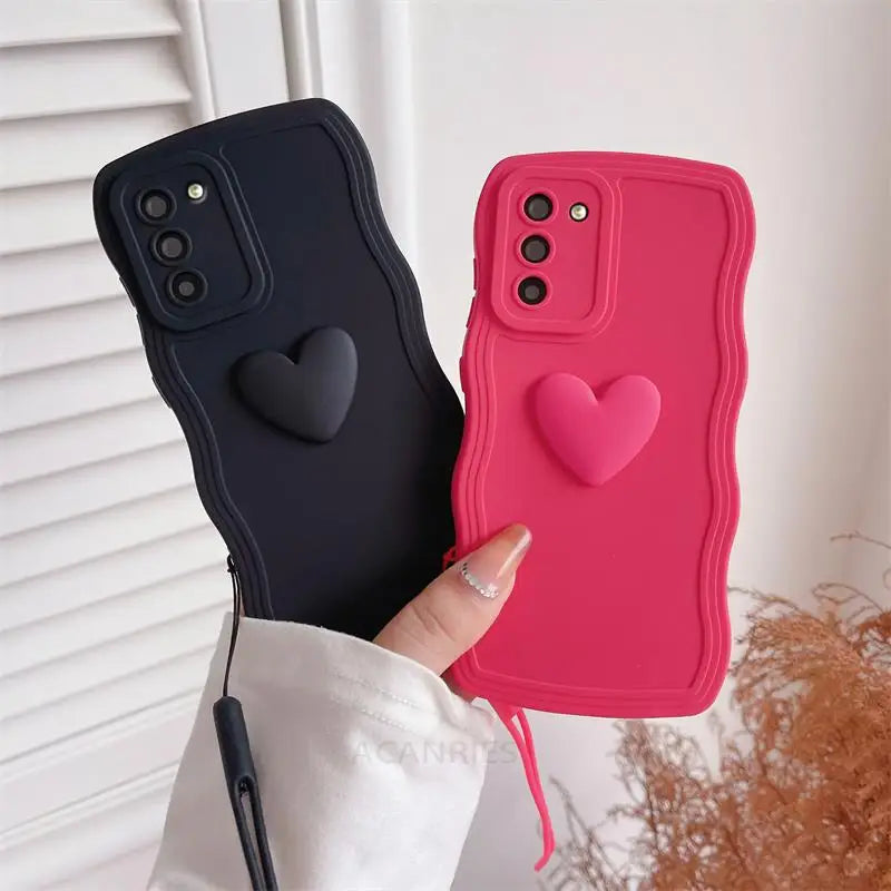 S 21 23 22 Love Heart Wavy Wrist Strap Silicone Case for  Galaxy S23 S21 S22 plus Ultra S20 Fe S21Fe Lanyard Cover S20Fe