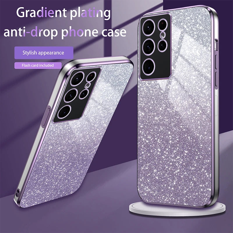 S 24 S24Plus S24Ultra Gradient Glitter Plating Stand Holder Magnetic Case for  Galaxy S24 Ultra plus 5G Magsafe Silicone