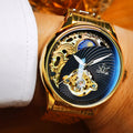 Luxury Stainless Steel Strap Moon Phase Tourbillon Automatic Mechanical Watch with Gold Skeleton Design and Luminous Hands