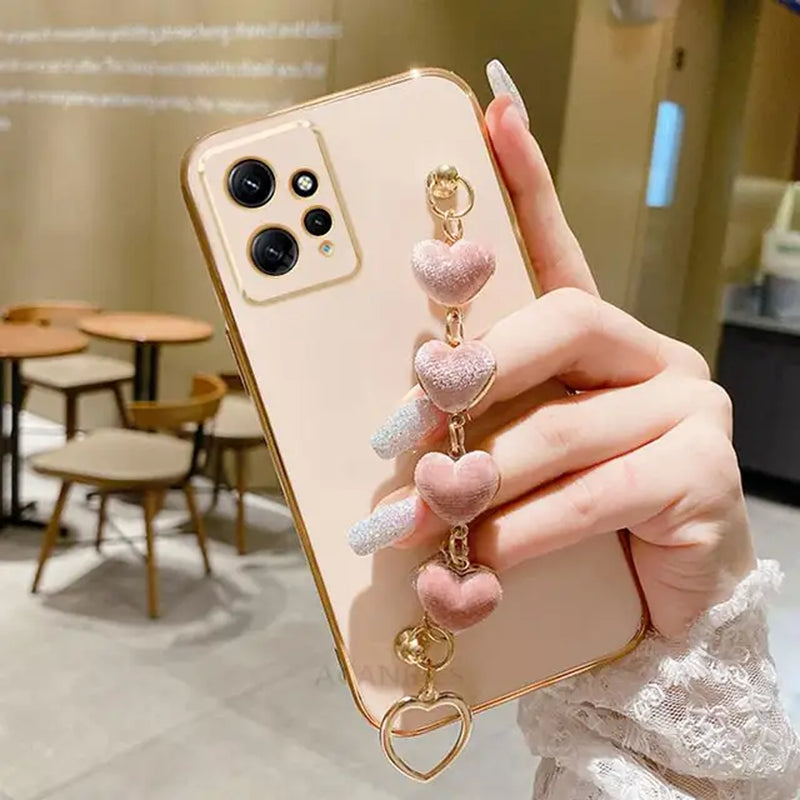 Note12 Love Heart Bracelet Plating Case on for  Redmi Note 12 10 11 8 9 Pro 12Pro 4G 5G 11S 10S 12S Luxury Chain Cover 12C